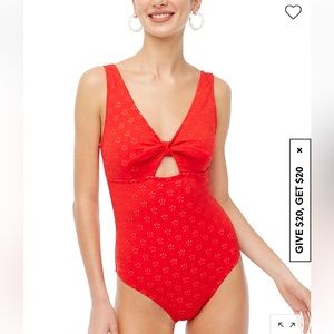 Eyelet cutout one-piece swimsuit with bow